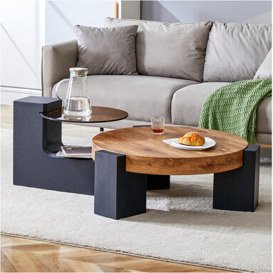 Wade Logan Detachable Double-Decker Coffee Table With Stylish Design And Flexible Space Utilization For Various Scenes