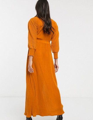 ASOS Maternity DESIGN Maternity long sleeve shirred waist maxi dress in rib in orange