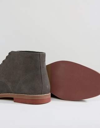 ASOS Lace Up Boots In Gray Suede With Contrast Sole