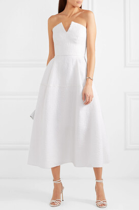 Roland Mouret Aldrich Strapless Frayed Cloque Midi Dress - White