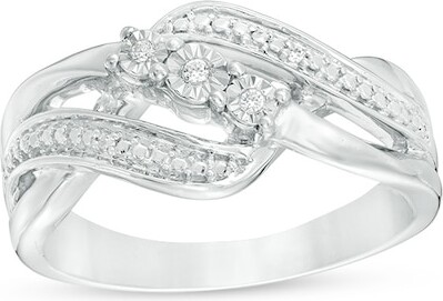 Zales Diamond Accent Three Stone Bypass Wave Ring in Sterling Silver