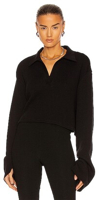 The Range Stark Thermal Cropped Polo Top in Black