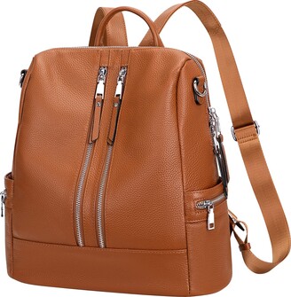 ALTOSY Real Leather Women Backpack Fashion Shoulder Bag Stylish Daypack Fits 12-inch Laptop (S77 Brown)