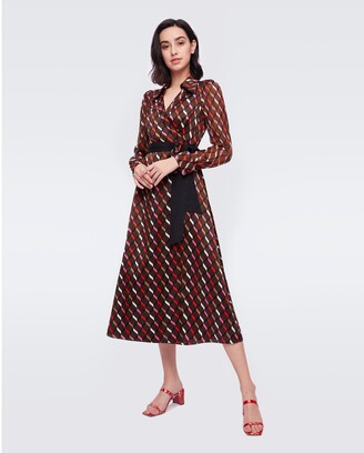 Diane von Furstenberg Brooke Silk-Cotton-Satin Midi Wrap Dress in Knit Geo