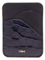 Thumbnail for your product : Chloé Walden Crocodile Embossed Leather Cardholder - Womens - Navy