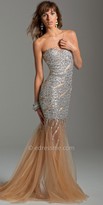 Thumbnail for your product : Dave and Johnny Tulle Mermaid Illusion one shoulder evening dress