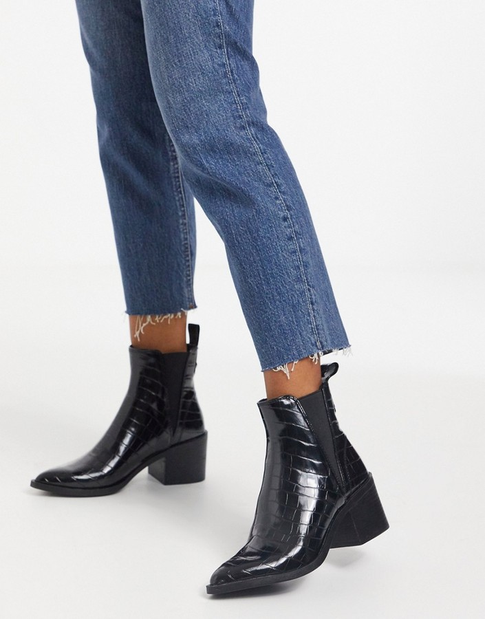 black mock croc ankle boots