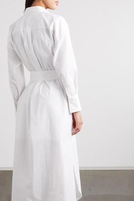 Brunello Cucinelli Belted Bead-embellished Cotton-poplin Midi Shirt Dress - White