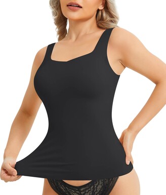 EUYZOU Women's V-neck Shapewear Tummy Control Tank Tops - CrissCross  Adjustable Straps Seamless Body Shaper Compression Camisole-Black S at   Women's Clothing store