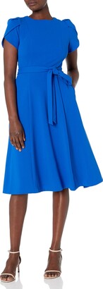 Calvin Klein Women's Tulip Sleeved A-Line Dress with Self Belt - ShopStyle