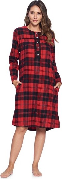 Ashford & Brooks Ashford&BrooksWomen'sFlannelPlaidLongSleeveNightgown-RedBlackTartan-Large