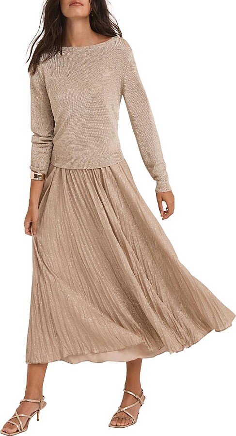 Mint Velvet Women's Metallic Knit Layered Sweater Dress