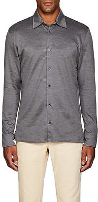 Luciano Barbera Men's Geometric-Jacquard-Knit Cotton Shirt - Light Gray