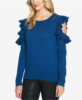 CeCe Ruffled Cold-Shoulder Sweater
