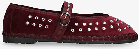 Flabelus Womens Wine Mae Studded Velvet Mary-Jane Flats Eur 41 / 8 Uk Women