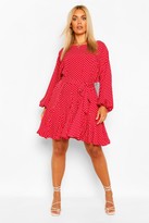 Thumbnail for your product : boohoo Plus Polka Dot Blouson Sleeve Skater Dress