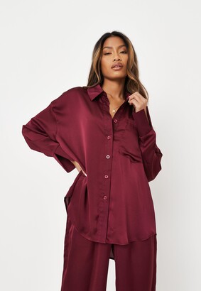 burgundy satin shirt womens