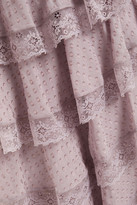 Thumbnail for your product : Zimmermann Asymmetric Tiered Lace-trimmed Fil Coupe Silk-blend Skirt