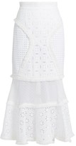 Thumbnail for your product : Andrew Gn Broderie-anglaise Panelled Cotton Skirt - White