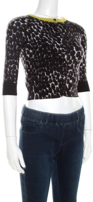 Gucci Black and White Cashmere Printed Cropped Cardigan XS