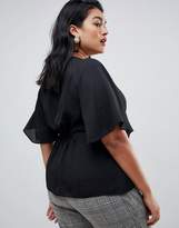 Thumbnail for your product : New Look Plus Curve knot wrap blouse in black