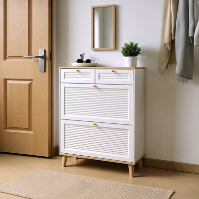 Latitude Run Modern Narrow Shoe Cabinet with Flip Doors and Drawer Storage for Entryway 31.5\