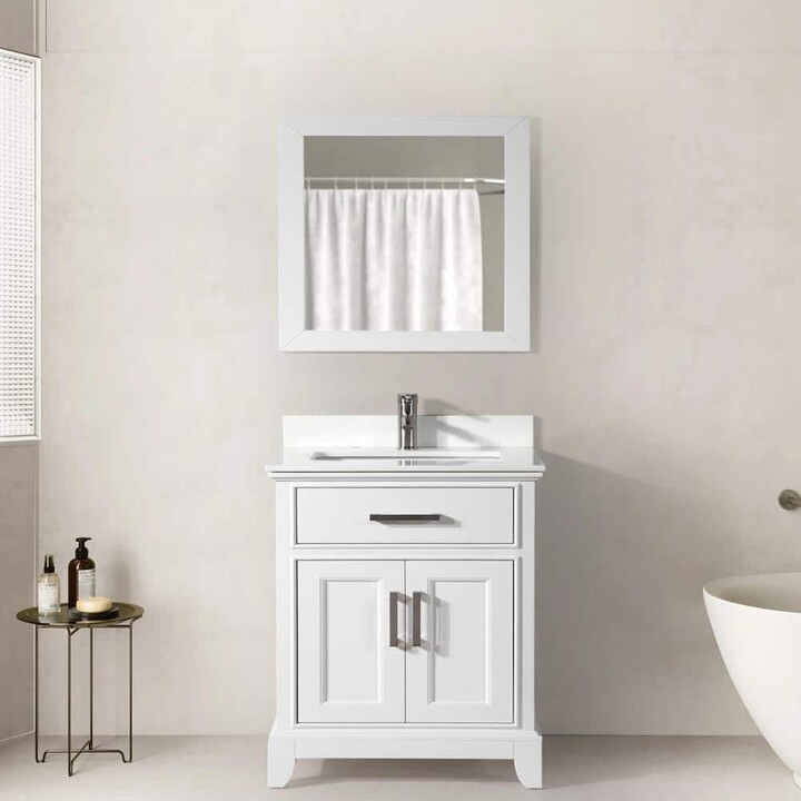 Vanity Art Genoa 30 in. W x 22 in. D x 36 in. H Bath Vanity in White with Engineered Marble Top in White with Basin and Mirror