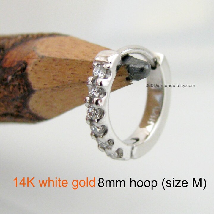 Etsy Men's Hoop Earrings Diamond Aeon Earring Solid Gold Huggie Cartilage Helix Hoop E009Dw