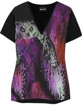 Just Cavalli Printed Crepe De Chine And Stretch-Jersey T-Shirt