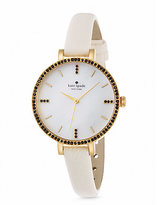 Thumbnail for your product : Kate Spade Metro Skinny Pave Goldtone Stainless Steel & Leather Strap Watch