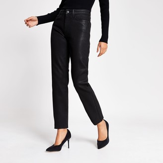 River Island Womens Black coated straight leg jeans