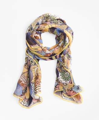 Brooks Brothers Kaleidoscope Floral-Print Silk Chiffon Oblong Scarf