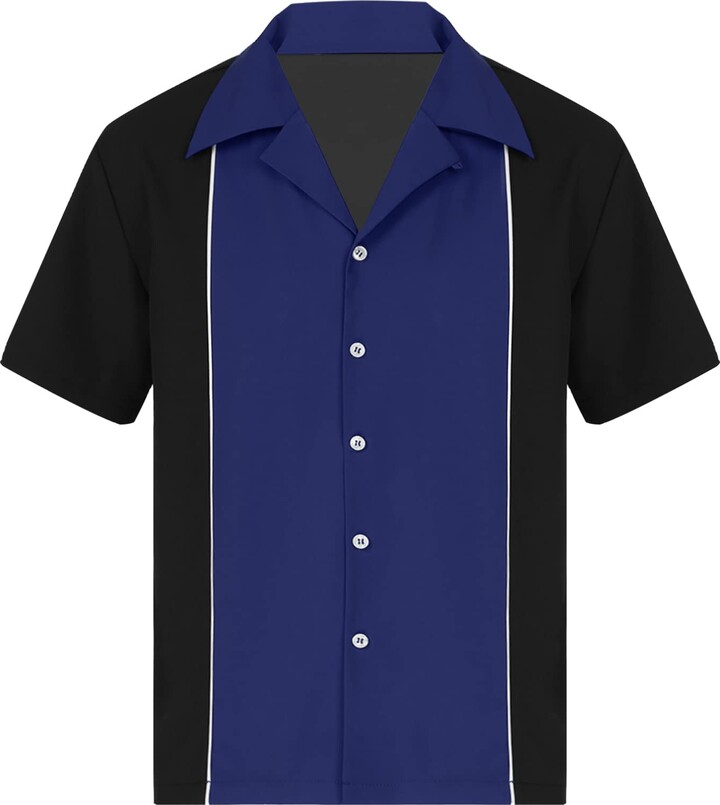TiaoBug Men Retro 50s Bowling Camp Shirt Rockabilly Style Summer Short