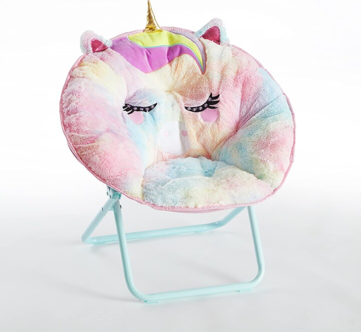 Heritage Kids Rainbow Unicorn Folding Saucer Chair – 23'' Faux Fur Plush Seat for Kids Ages 3+ – Cozy