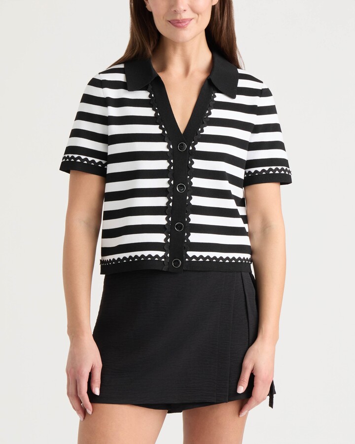Ellen Tracy Women's Short Sleeve Cardigan with Ric Rac Trims