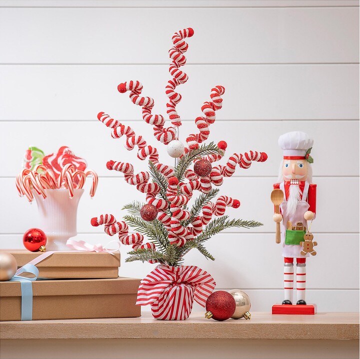 Evergreen 22" Candy Cane Artificial Potted Tree