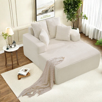 Latitude Run Comfortable Corduroy Sofas Beige Modern Style Living Room Sleeper