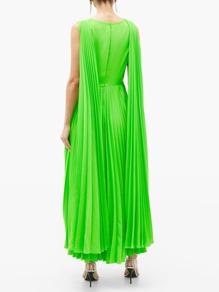 Valentino Caped-shoulder Pleated-crepe Dress - Green