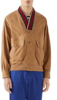Thumbnail for your product : Gucci Web Trim Leather Bomber Jacket
