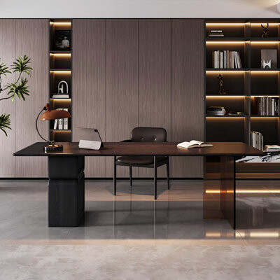 Coxambrey Minimalist Black Solid Wood Office Desk