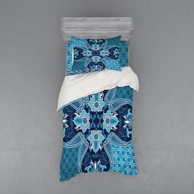 Ambesonne Blue Microfiber Tradition Duvet Cover Set