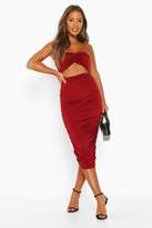 Thumbnail for your product : boohoo Petite Cut Out Slinky Ruched Bandeau Midi Dress