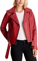 Moto Belted Zip Up Leather Jacket In  