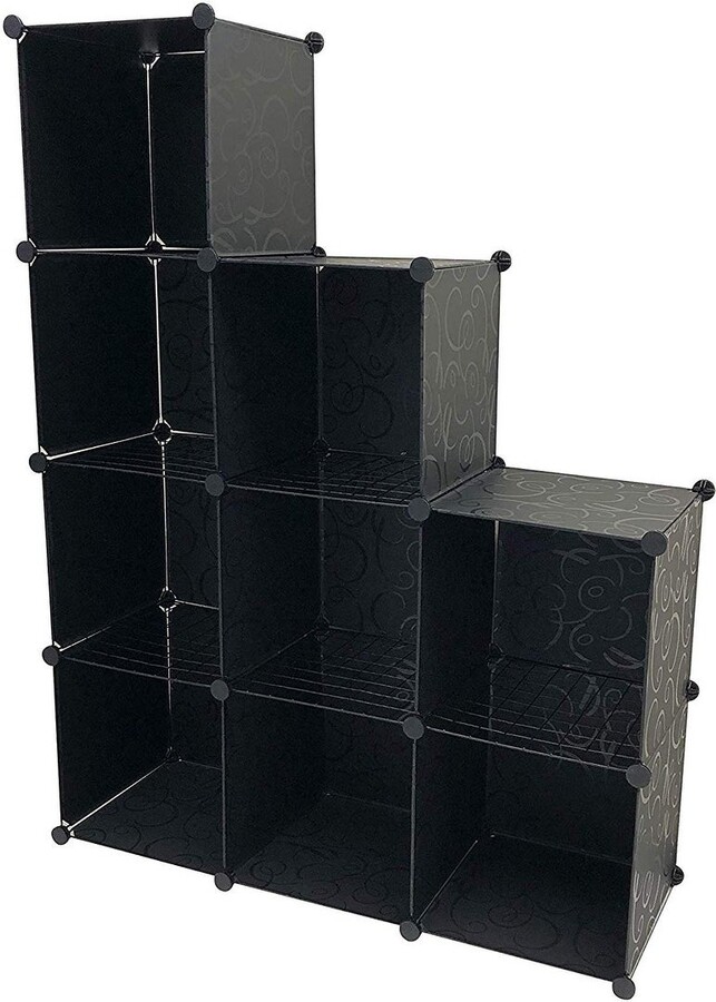 LavoHome 9 Cube Grid Wire & Storage Shelves, Black 4 Tier Bookcase ShopStyle