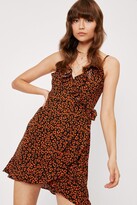 Thumbnail for your product : Nasty Gal Womens Ditsy Frill Detail Strappy Wrap Mini Dress - Orange - M