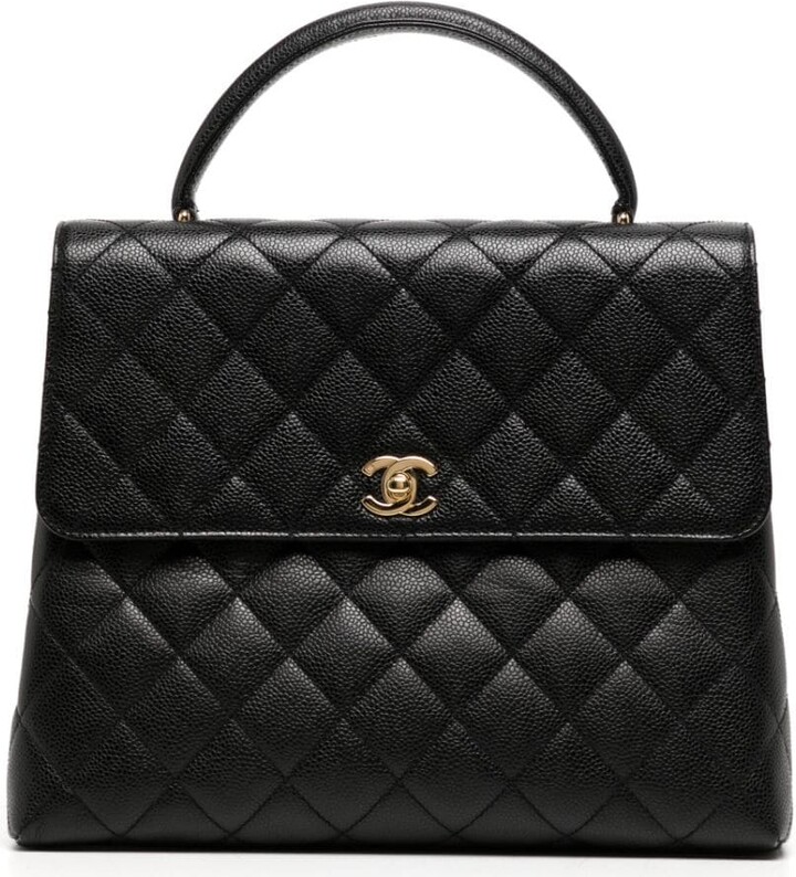 Chanel Black Leather Vintage Classic Medium Kelly Flap Bag Set