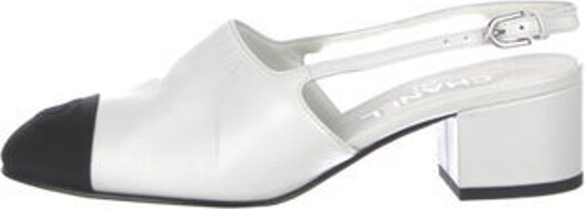 Chanel Leather Slingback Pumps From the Spring/Summer 2025 Collection White Interlocking CC Logo Round-Toes with Grosgrain Trim Straps & Buckle Closure at Sides Designer