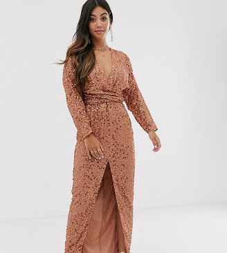 Petite maxi dress with batwing sleeve ...