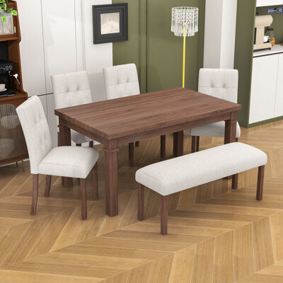Lark Manor 6-Piece Wooden Dining Set with Upholstered Chairs and Bench