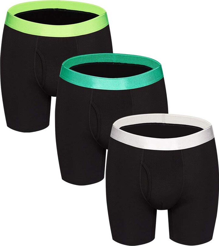 DODOMIAN Long Leg Men Boxer Shorts Fly with Pouch No Ride Up Bamboo